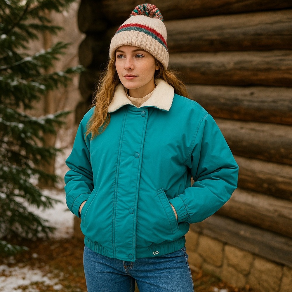 Woolrich Woman Teal Winter Jacket Sherpa Collar 80s 90s Ski Coat‎ Made in USA